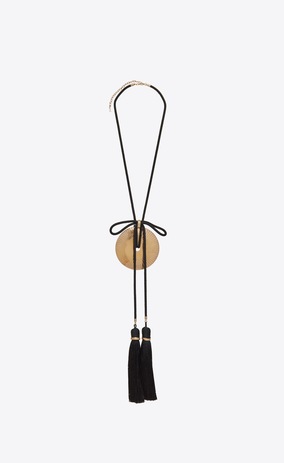 SAINT LAURENT Short Necklaces Woman Loulou passementerie necklace in gold metal with black tassels a_V4
